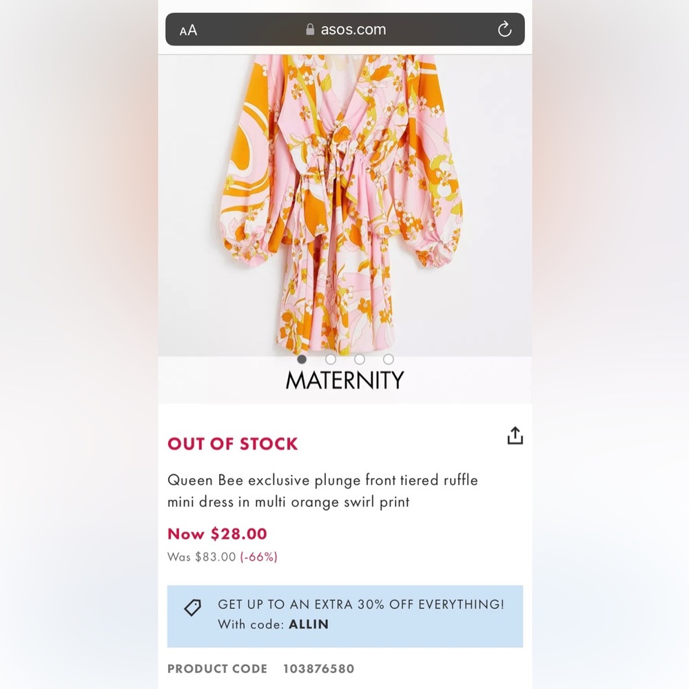NWT ASOS Maternity Queen Bee Dress - Picture 2 of 5